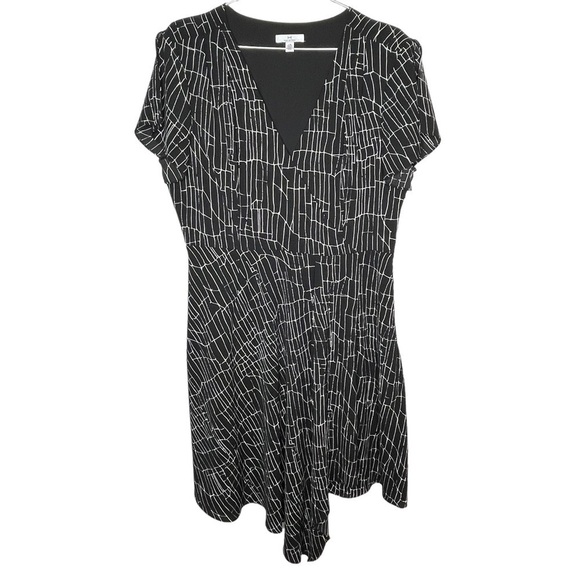 H by Halston Asymmetrical Faux Wrap Dress Abstract Print Short Sleeve - Picture 1 of 10